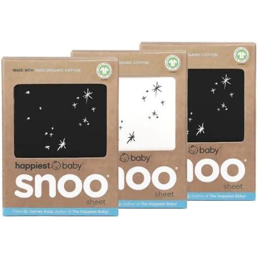 imageHappiest Baby SNOO Bassinet Fitted Sheet  100 Organic Cotton Nursery Bedding  Fits SNOO Sleeper Crib Mattress  3Pack Bundle Black 2 Ivory Stars 1Black  Ivory  Black