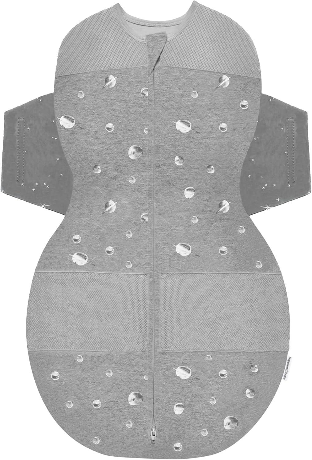 imageHappiest Baby SNOO Sleep Sack 100 Organic Cotton Baby Swaddle Blanket Doctor Designed Promotes Healthy Hip Development White SmallGraphite Planets