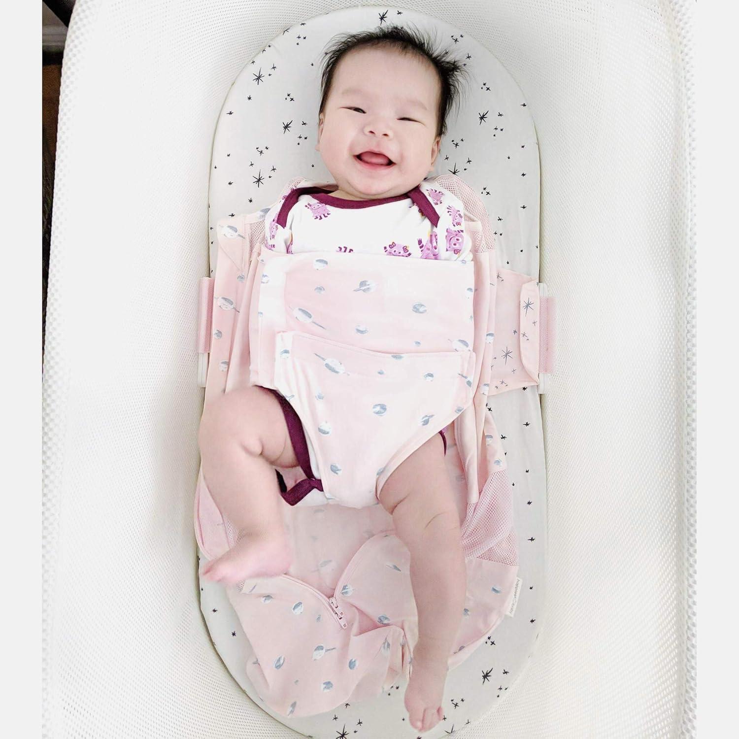 imageHappiest Baby SNOO Sleep Sack 100 Organic Cotton Baby Swaddle Blanket Doctor Designed Promotes Healthy Hip Development White SmallGraphite Planets