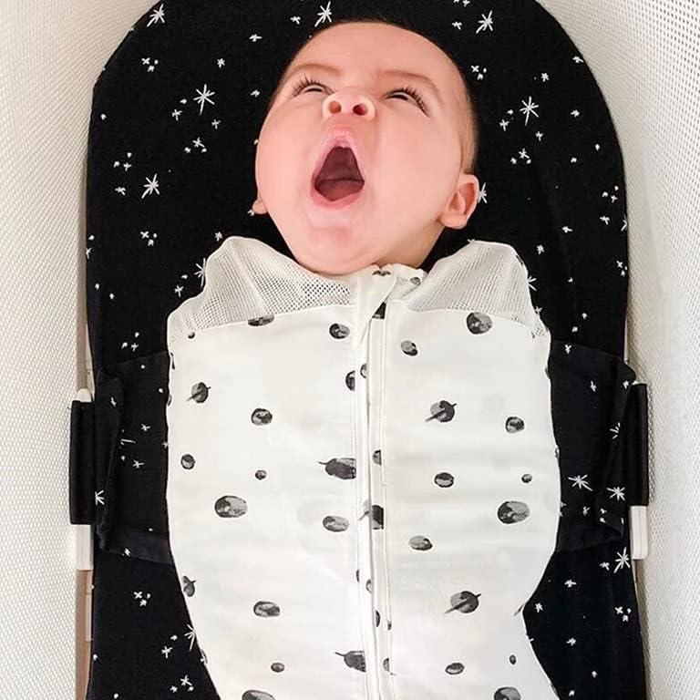 imageHappiest Baby SNOO Sleep Sack 100 Organic Cotton Baby Swaddle Blanket Doctor Designed Promotes Healthy Hip Development White SmallIvory Planets Black Wings