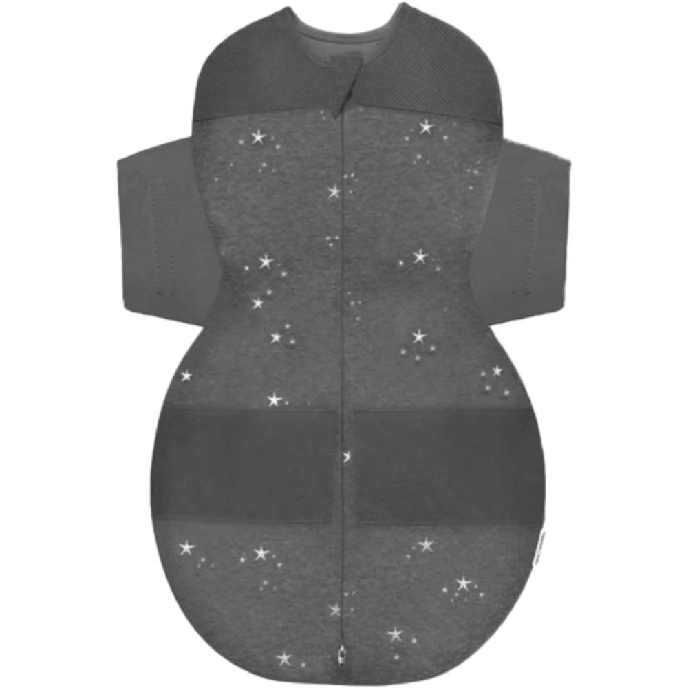 imageHappiest Baby SNOO Sleep Sack 100 Organic Cotton Baby Swaddle Blanket Doctor Designed Promotes Healthy Hip Development White SmallCharcoal Stars