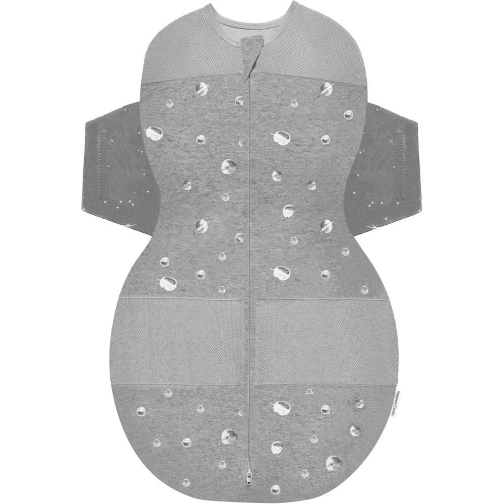 imageHappiest Baby SNOO Sleep Sack 100 Organic Cotton Baby Swaddle Blanket Doctor Designed Promotes Healthy Hip Development White SmallGraphite Planets