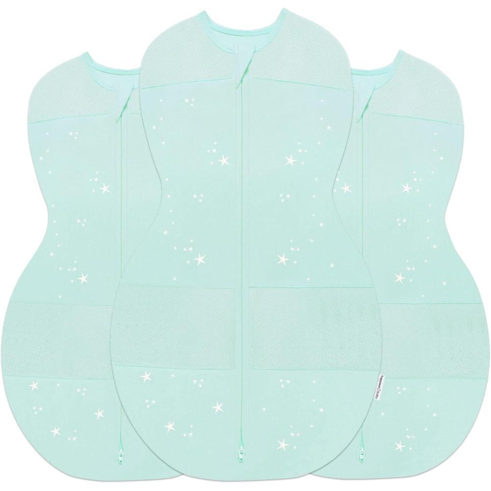 imageHappiest Baby Sleepea 5Second Swaddle  100 Organic Cotton Baby Swaddle Blanket  Doctor Designed Promotes Healthy Hip Development Graphite Planets MediumTeal Stars