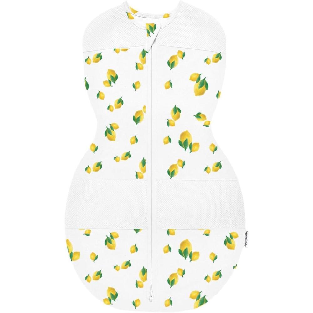 imageHappiest Baby Sleepea 5Second Swaddle  100 Organic Cotton Baby Swaddle Blanket  Doctor Designed Promotes Healthy Hip Development Graphite Planets MediumIvory Lemons