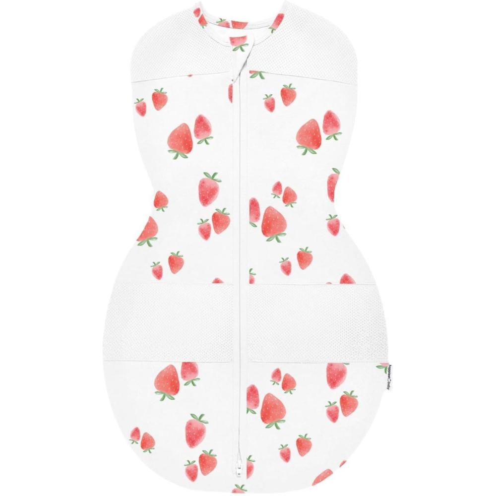 imageHappiest Baby Sleepea 5Second Swaddle  100 Organic Cotton Baby Swaddle Blanket  Doctor Designed Promotes Healthy Hip Development Graphite Planets MediumIvory Strawberries