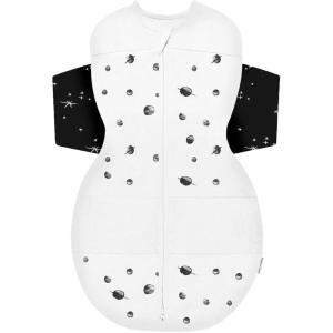 Happiest Baby SNOO Sleep Sack – 100% Organic Cotton Baby Swaddle Blanket – Doctor Designed Promotes Healthy Hip Development (White, Small)(Ivory Planets Black Wings)