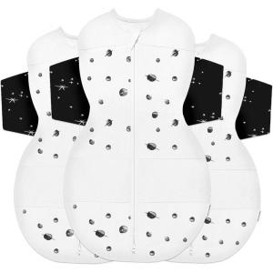 Happiest Baby SNOO Sleep Sack – 100% Organic Cotton Baby Swaddle Blanket – Doctor Designed Promotes Healthy Hip Development (White, Small)(Ivory Planets With Black Wings)