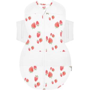 Happiest Baby SNOO Sleep Sack – 100% Organic Cotton Baby Swaddle Blanket – Doctor Designed Promotes Healthy Hip Development (White, Small)(Ivory Strawberries)