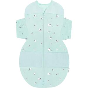 Happiest Baby SNOO Sleep Sack – 100% Organic Cotton Baby Swaddle Blanket – Doctor Designed Promotes Healthy Hip Development (White, Small)(Teal Planets)