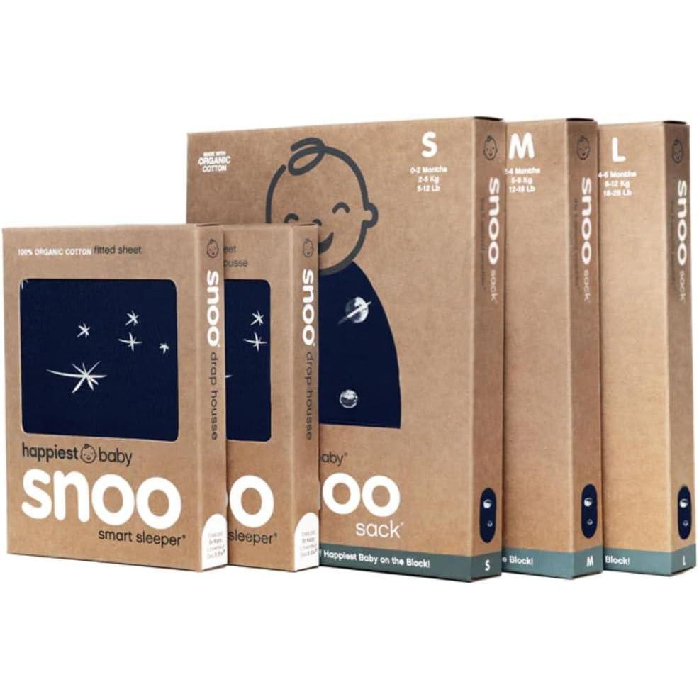 imageHappiest Baby The Big Bundle 100 Organic Cotton  Includes 3 SNOO Sacks and 2 SNOO Bassinet Fitted Sheets Charcoal PlanetsMidnight